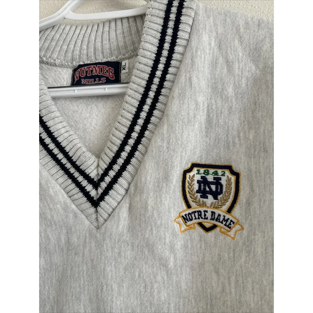 Vintage Nutmeg Notre Dame University V-Neck Sweater Coastal Preppy XL